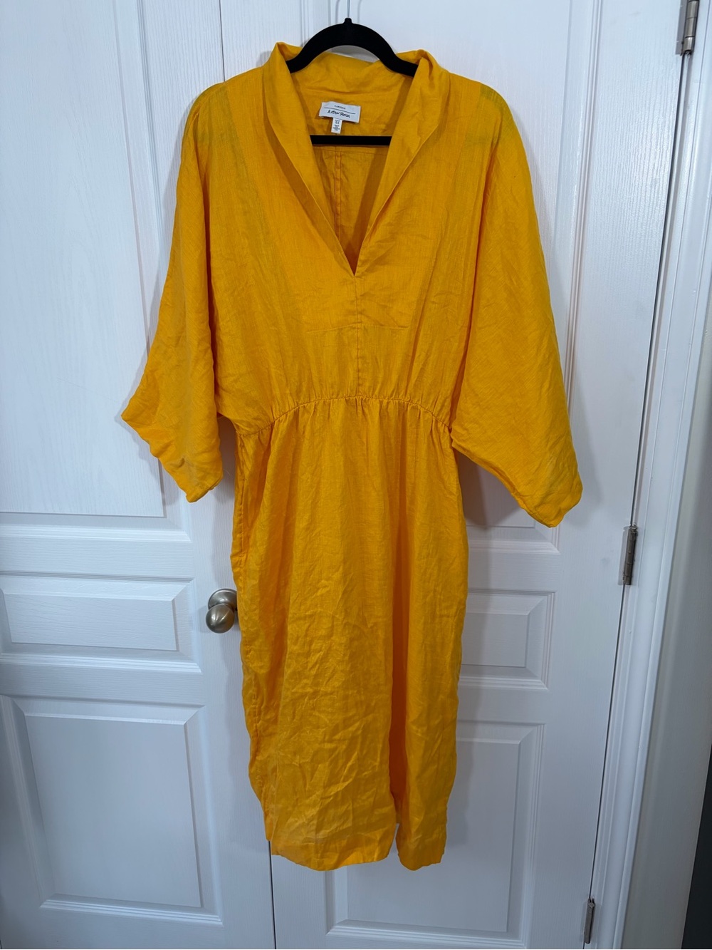 & Other Stories Bright Yellow Linen Midi Dress | Size 10 | Tie Waist